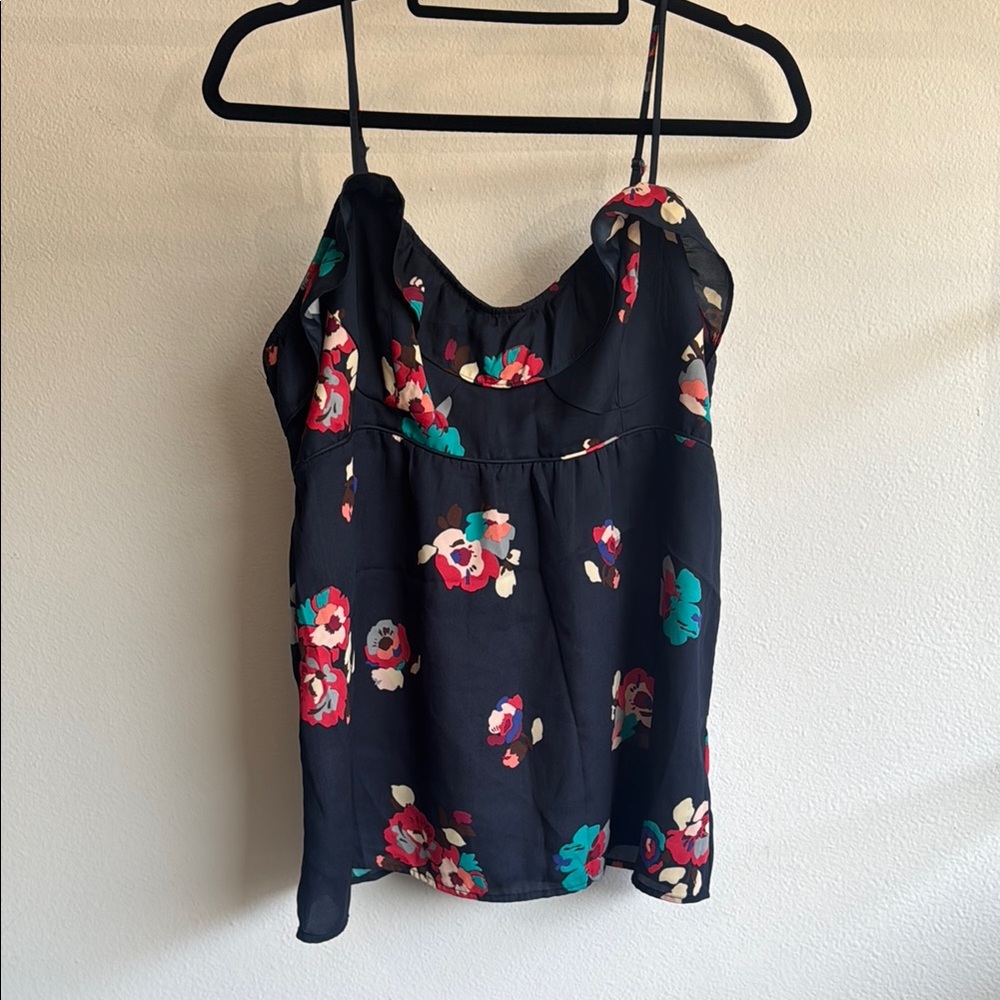 American Eagle - Floral Navy Blue Silk Camisole Top